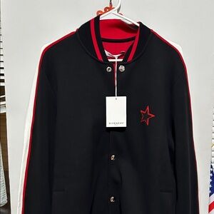 Givenchy Black Bomber Jacket with Red and White Details